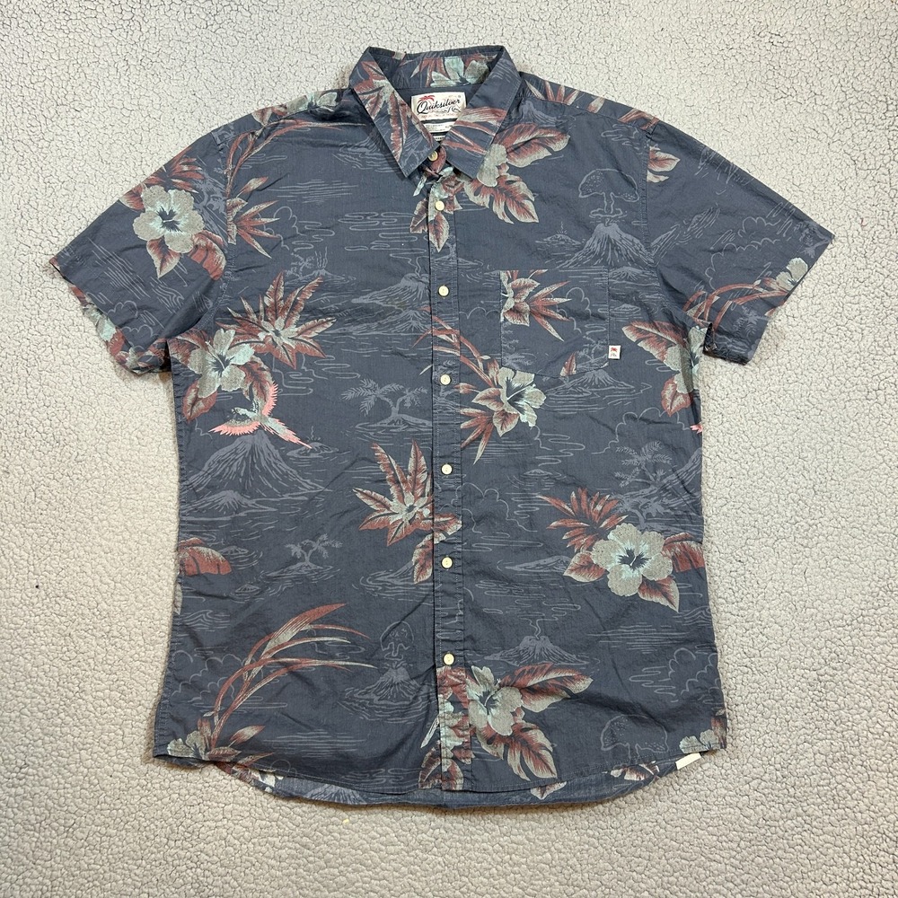 Vintage Quicksilver Short Sleeve Button Up Shirt Floral Print Mens Size XL Beach